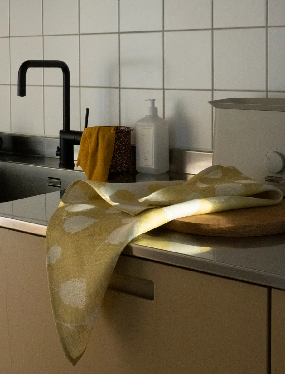 Bouquet kjøkkenhåndkle i lin, gult