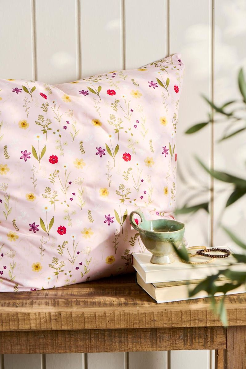 Putetrekk 60x60 - Rosa med blomster