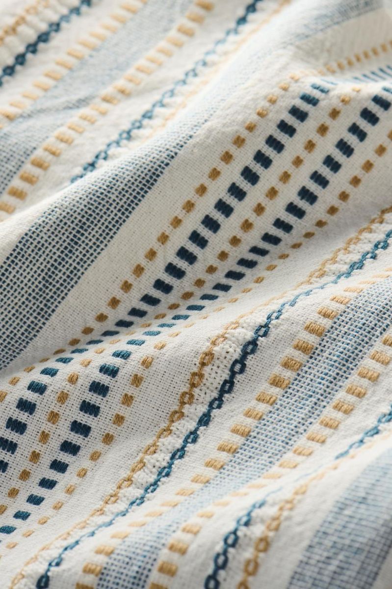 Kjøkkenhåndkle hvitt m/blått og beige innvevd mønster