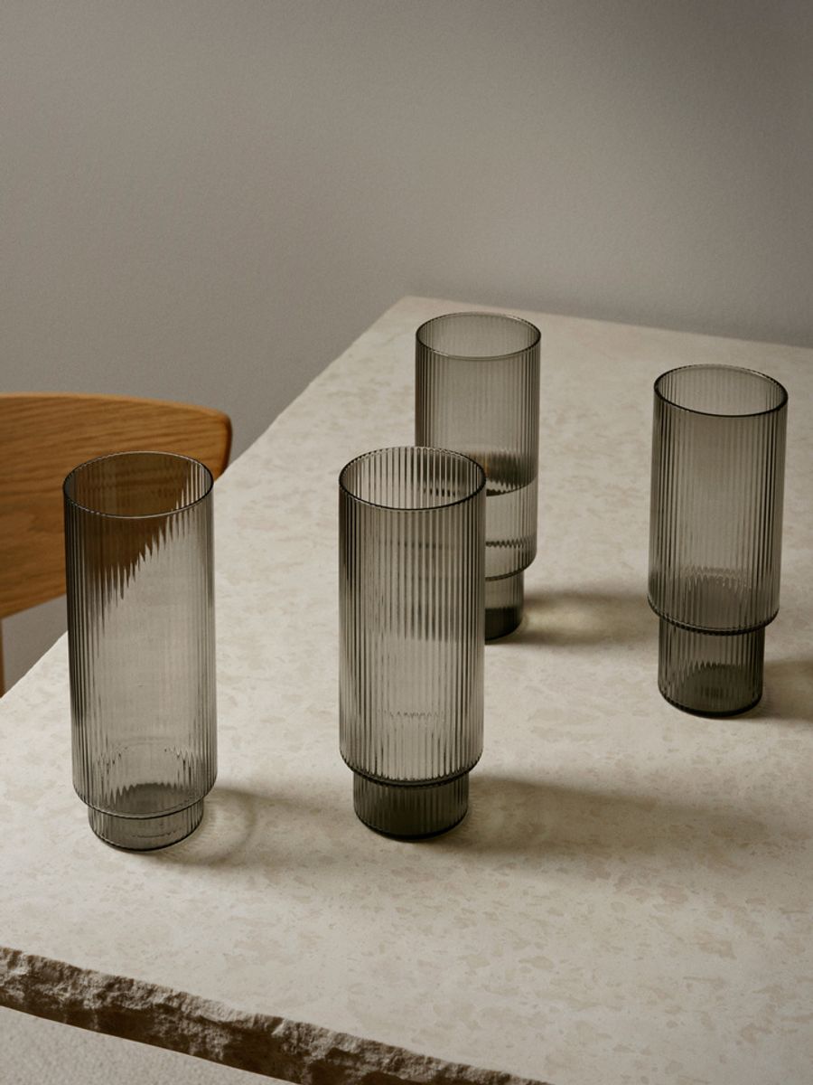 Ripple Long Drink Glass - 4 stk - Smoked Grey